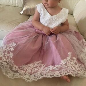 NNJXD NWT GIRL'S BABY TUTU GOWN 3D FLOWER LACE EMBROIDERED DESIGN SIZE 12-18 M